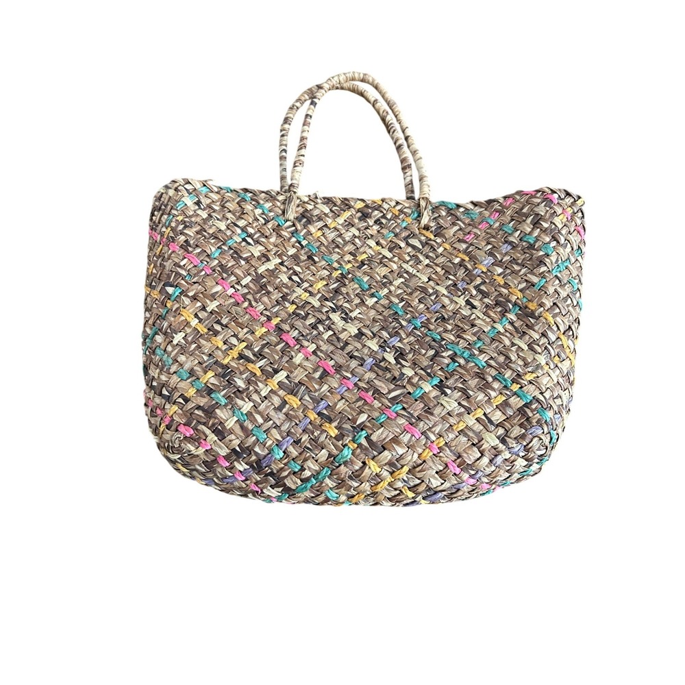 Franchi Woven‎ Straw Tote Bag Multicolored Accents Handmade Philippines